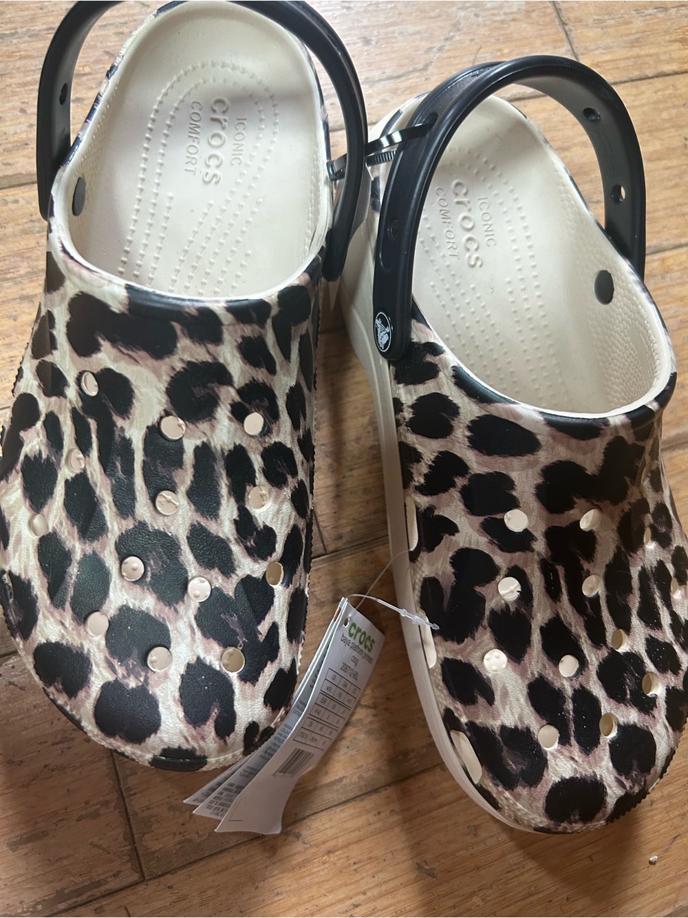 CROCS Kids Leopard Print Clog in Black and Tan